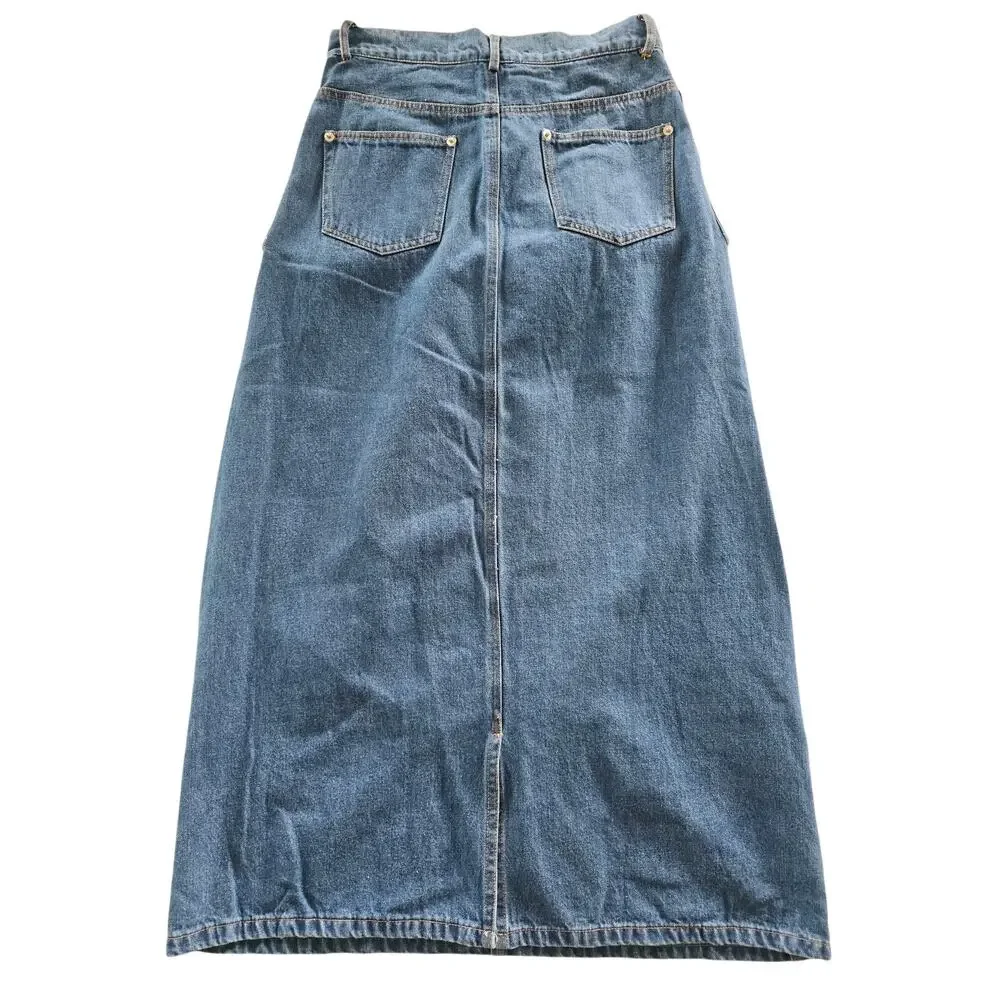 Gracia Denim Midi Skirt High Waist Utility Pockets Blue Size: S NWT